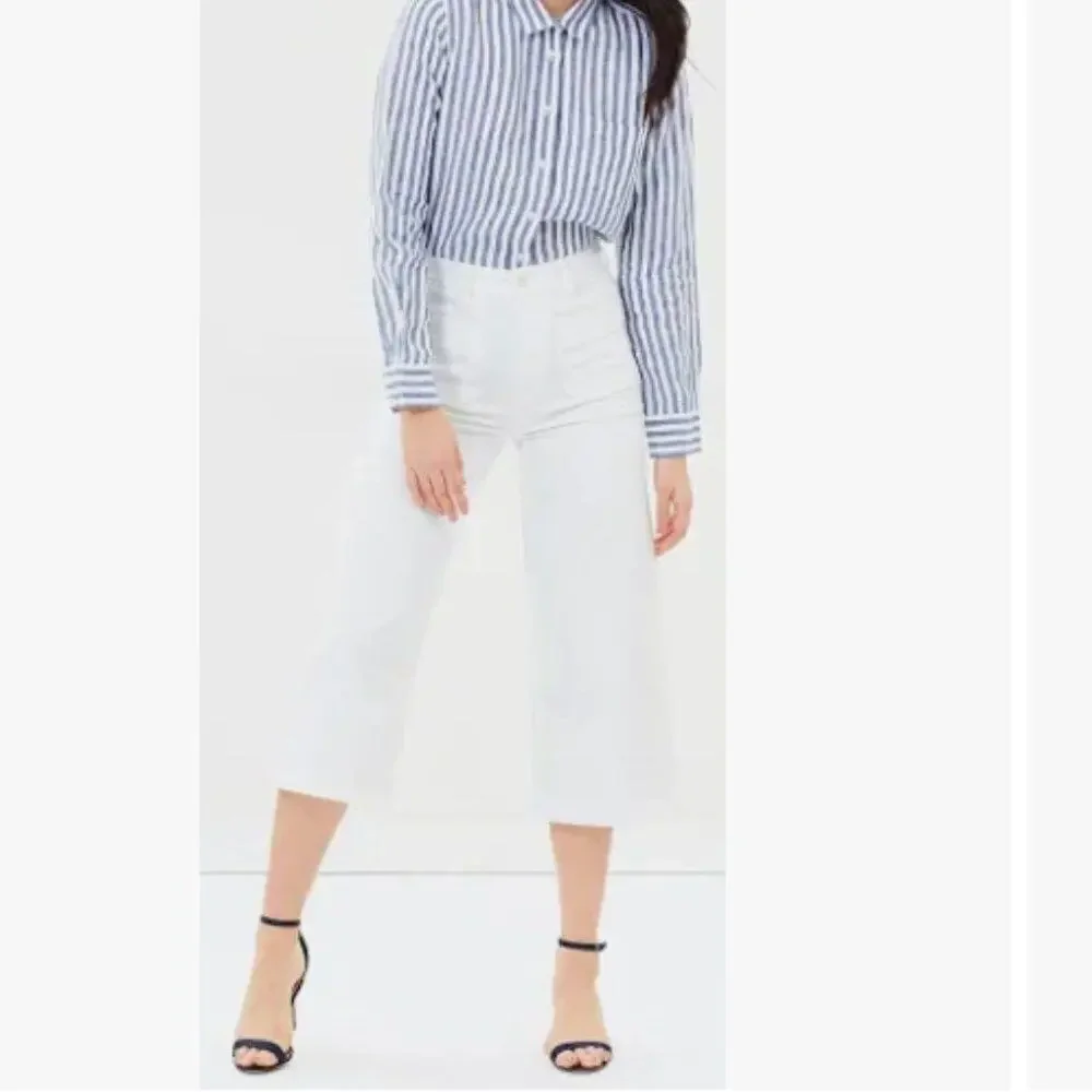 Point Sur J. Crew Womens Size 31 White Crop Wide Leg Cotton Jeans